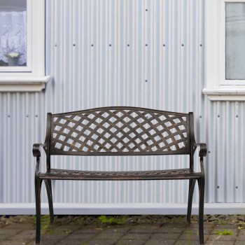 40.5" Outdoor Cast Aluminum Bench With Mesh B...